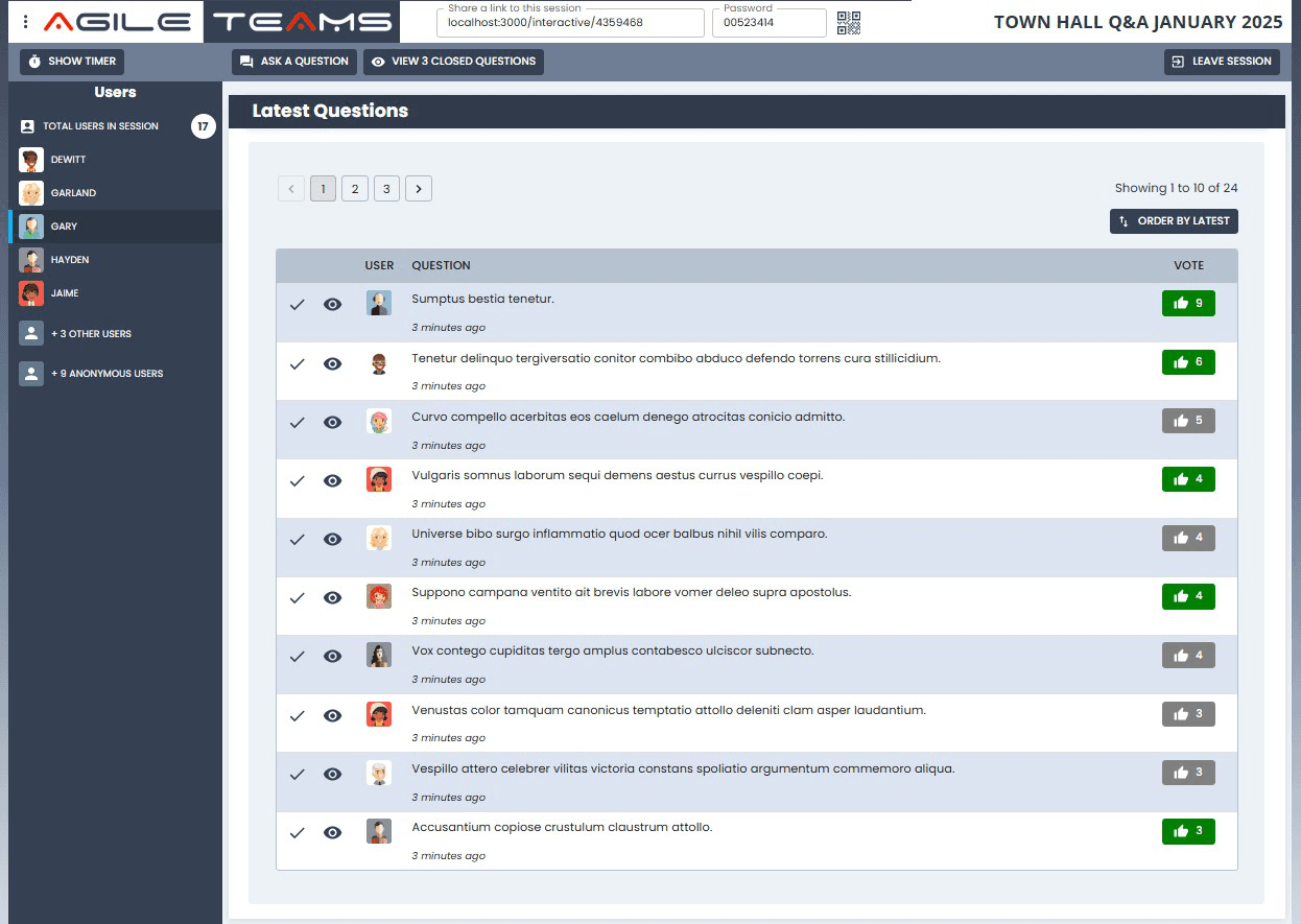 Live Question & Answer Screenshot